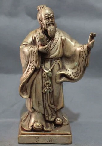 

8" Chinese Silver Literati Mo-tse Set Volume Teach Standing MoZi Up Hand Statue