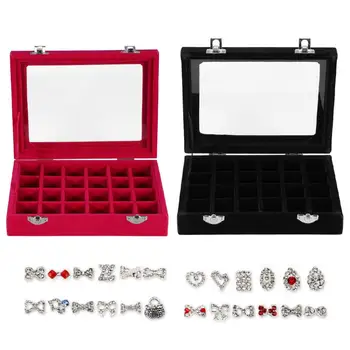 

24 Grids Fine Plush Nail Art Display Storage Box Glitter Polish Sequins Rhinestone Manicure Organizer Jewelry Ring Display Box