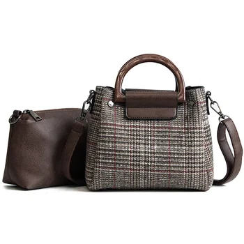 

2 bags Women's Designer Handbag 2020 Fashion New Women bag High quality Wool Stripes Women Tote bags Girl Shoulder Messenger bag