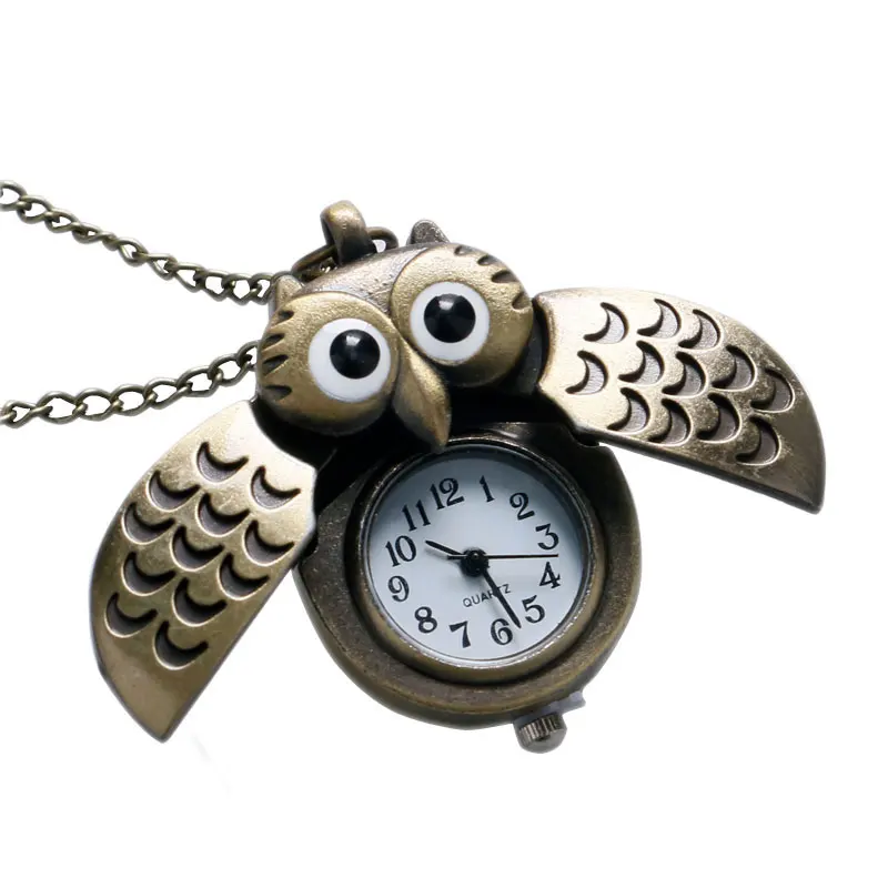 

Bronze Night Owl Necklace Pendant Quartz Steampunk Pocket Watch Chain for Men Women Boys Girls Gifts