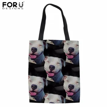 

FORUDESIGNS Women Canvas Shopping Bag Bull Terriers Print Cotton Tote Bag for Teenager Girls Fashion Eco Grocery Bag Linen Bolsa