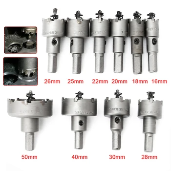 

10pcs Drill Bit Hole Saw 16-50mm Carbide Tip TCT Alloy Tools 16/18/20/22/25/26/28/30/40/50mm Hole Saw for Metal Wood Cutting