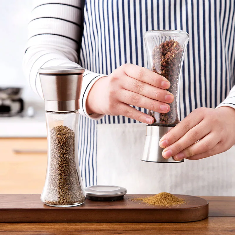 TUUTH Manual Stainless Steel Salt Pepper Grinder Spice Glass Bottle Spice Mill Kitchen Gadget Tool A1
