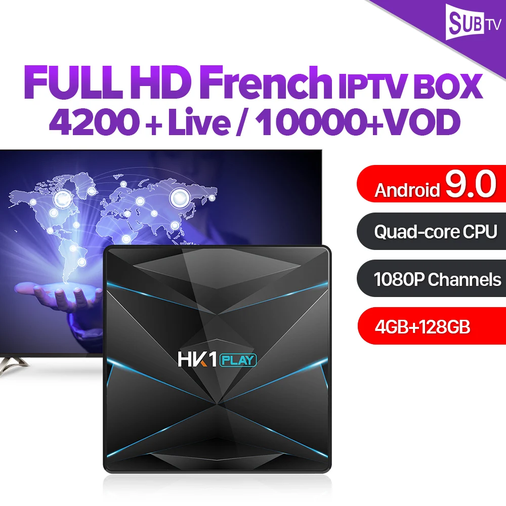 

HK1PLAY Android 9.0 IPTV France Italy top box 4G 128G IPTV Subscription Dual-Band WIFI SUBTV IPTV Sweden Brazil Arabic box