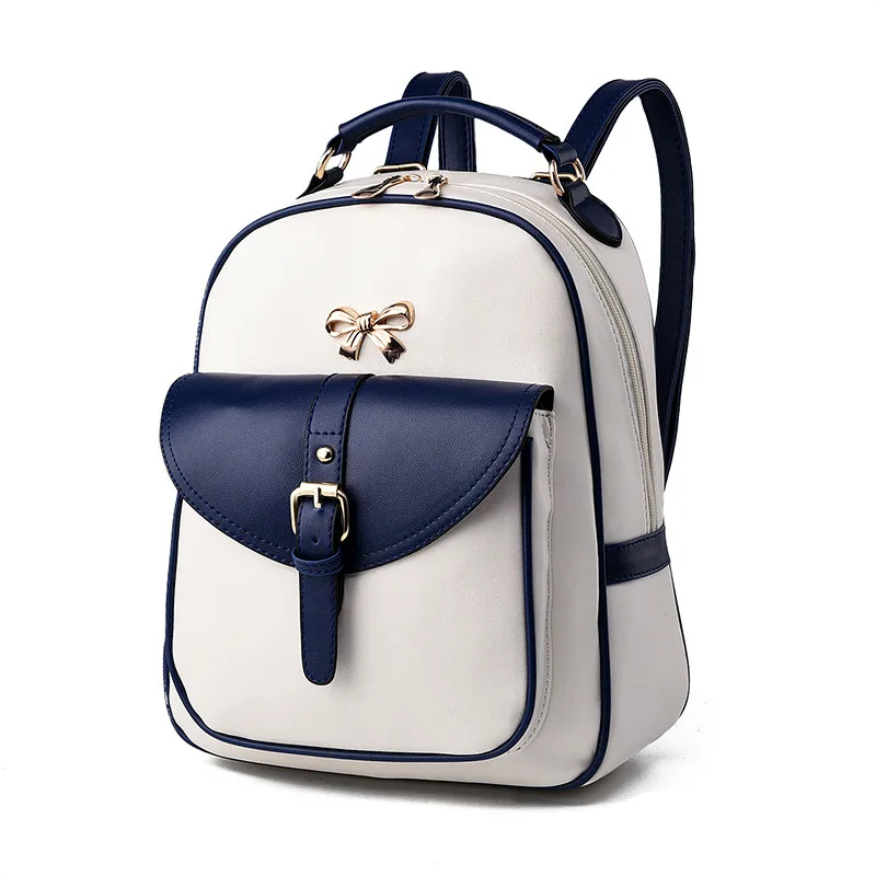 Fashion Patchwork White&Blue PU Women Backpacks Casual Traveling Bag