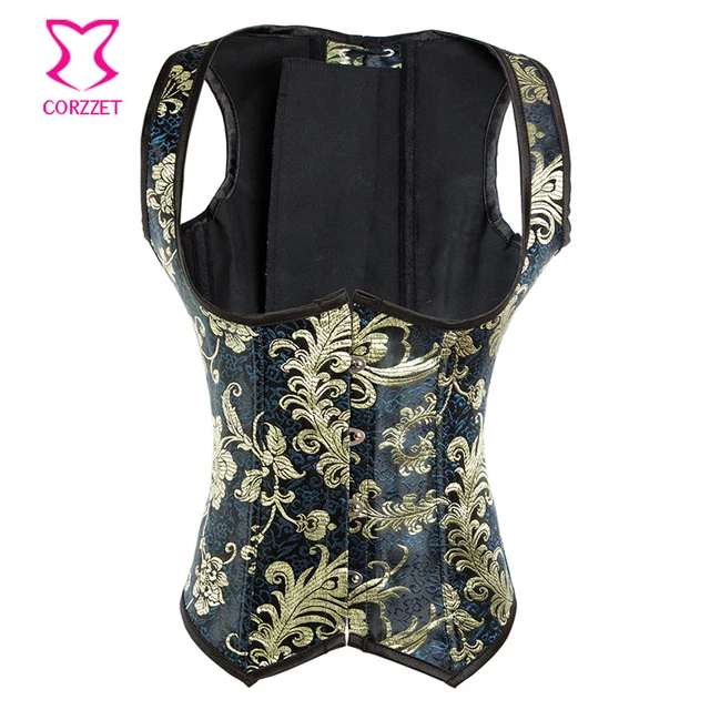 Gold/blue Embroidery Vintage Gothic Waist Trainer Underbust Corset Vest Steampunk  Corsets Steel Boned Sexy Corsetti E Bustier - Bustiers & Corsets -  AliExpress