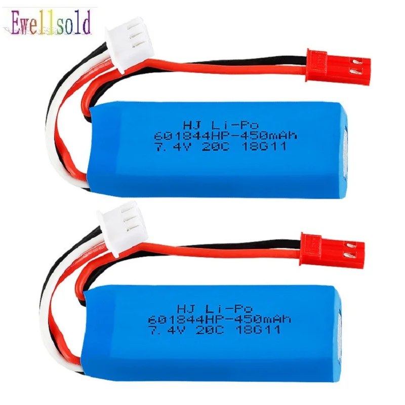 

Ewellsold 1pc 2pc 7.4V 450mAh 20C Lipo Battery/USB charger 2S for WLtoys K969 K989 K999 P929 P939 RC Car