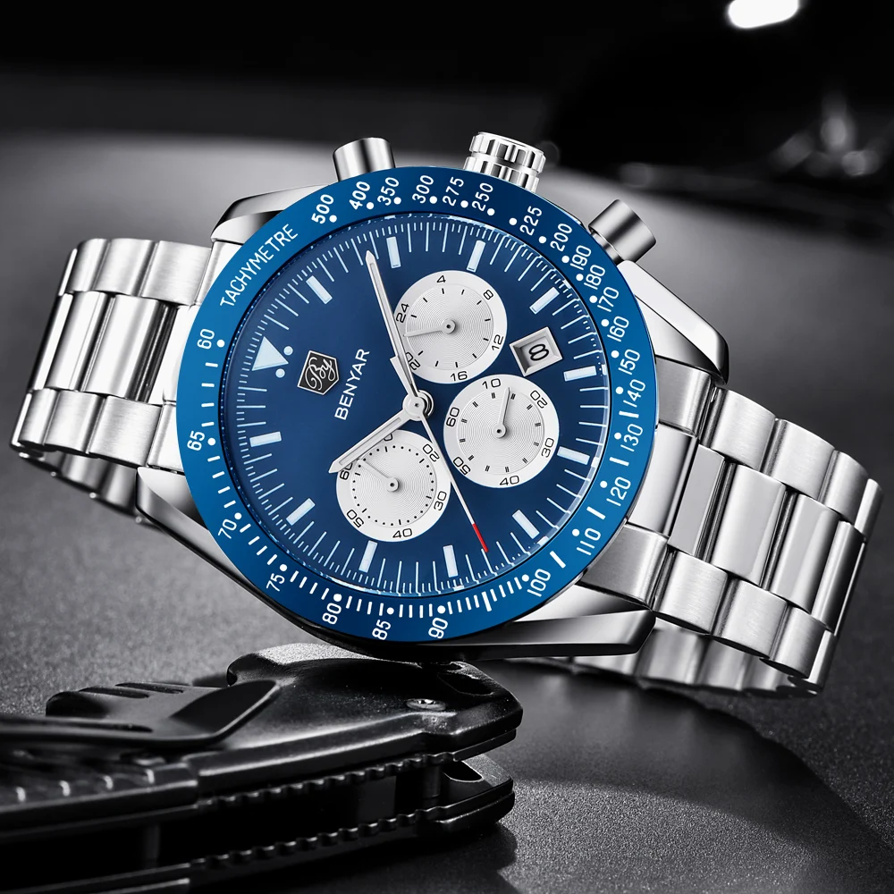 Водонепроницаемые кварцевые часы Montre Homme спортивные с хронографом в стиле