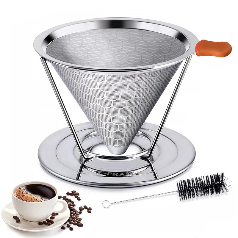 

Reusable Stainless Steel Coffee Filter With Stand Pour Over Coffee Dripper and Cleaning Brush for Espresso Coffee Making Tools