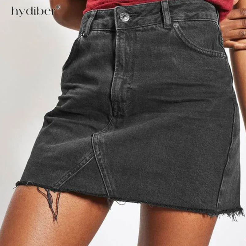 

2018 Denim Mini Skirt Woman Summer High Waist Skirts for Women Pockets Button Lady Jeans Skirt Plus Size