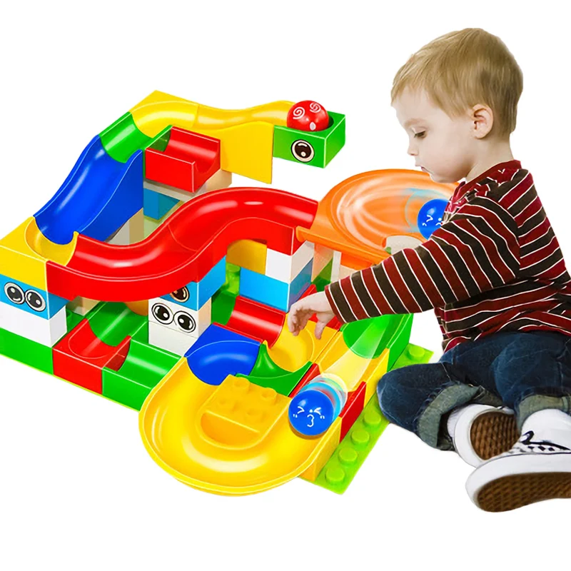 

104-208PCS Marble Run Maze Ball Track Building Blocks Toys for Children Big Size Bricks Compatible Legoingly Duplo Block 2018