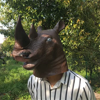 

Halloween Rhinoceros Animal Full Overhead Mask Rubber Fancy Dress Up Creepy Costume Coseplay Party