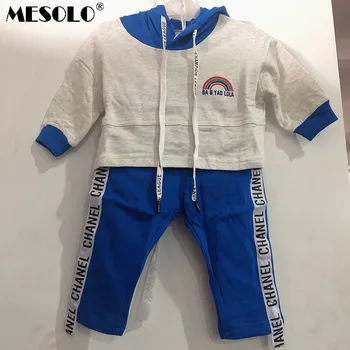 

MESOLO Boys summer suit 2019 new Korean version of the tide children summer short sleeve two-piece rainbow print set k1