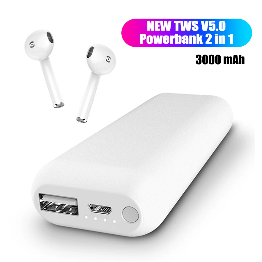 

3000mAh Powerbank Bluetooth Wireless Earphones 2 in 1 New Tws Mini Touch Control Earbuds Portable Polymer Battery pk i10 i12 i13