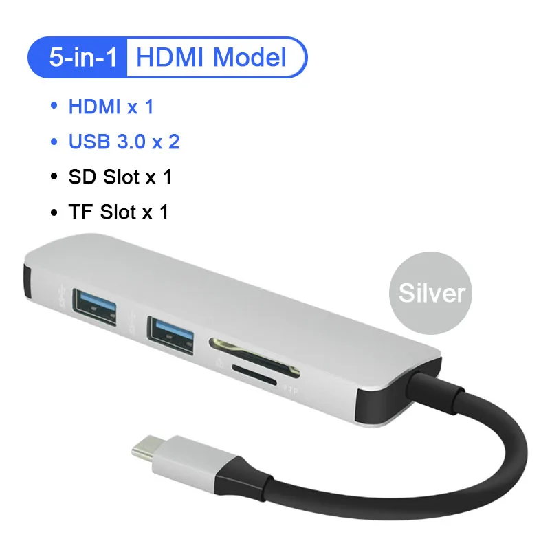 

5-in-1 USB C HUB Type C HUB to HDMI USB 3.0 SD/TF Card Reader Adapter for MacBook Samsung Galaxy S9/S8 Huawei P20 Pro