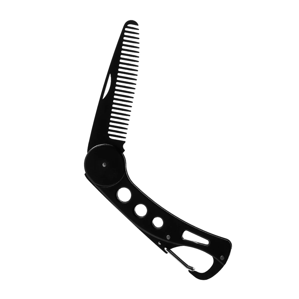 1Pc Black Hot Sale Stainless Steel Folding Comb For Men Anti Static Mustache Comb Wholesale Hairdressing Styling Beard Comb