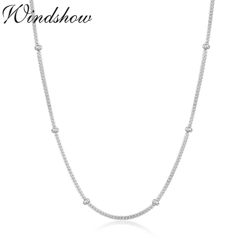 

40cm-50cm Slim 925 Sterling Silver Curb Beaded Chain Choker Necklaces Women Girls Jewelry Kolye Collares Collane Collier Ketting