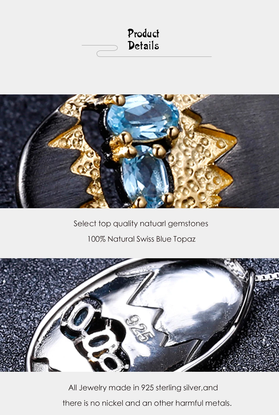 GEM'S BALLET 0.81Ct натуральный Швейцарский Голубой Топаз массивный кулон 925 пробы серебро ручной работы кулон ожерелье для женщин