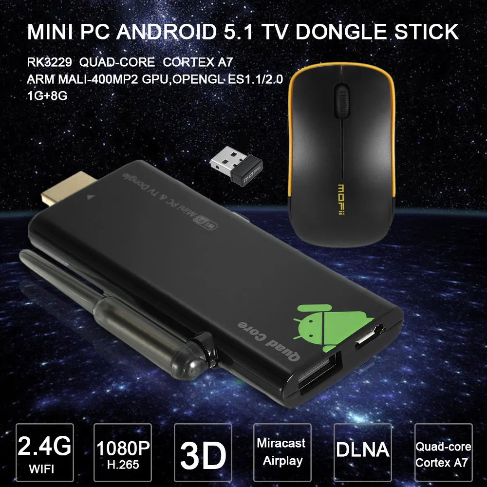 Мини ПК KODI XBMC Miracast DLNA 4 Android TV V21 Stick четырехъядерный процессор Airplay Электронный