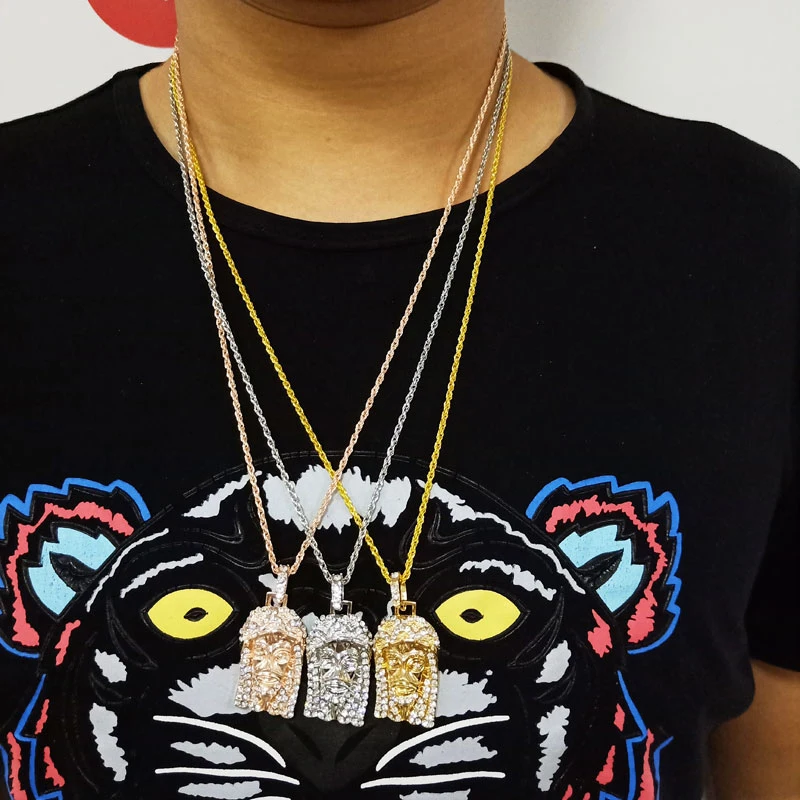 Хип хоп Цепочки и ожерелья серебро розовое золото Цвет Iced Out Bling Полный горный