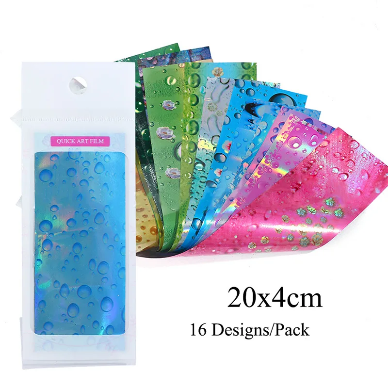 Nail Foils Holographic Colorful Waterdrop Patterns Water Transfer Sticker paper Holographic Nail Art Decals Decoration