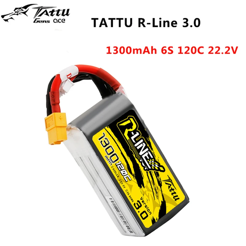 

TATTU R-LINE Version 3.0 1300mAh 120C 22.2V 6S Lipo Battery XT60 Plug for RC Drone FPV Racing Racer