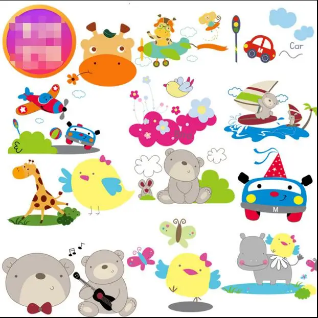 

Lovely Cartoon Cars Giraffe Iron On Patches For Children Kids Clothes Heat Transfer Ironing Stickers A-level Washable