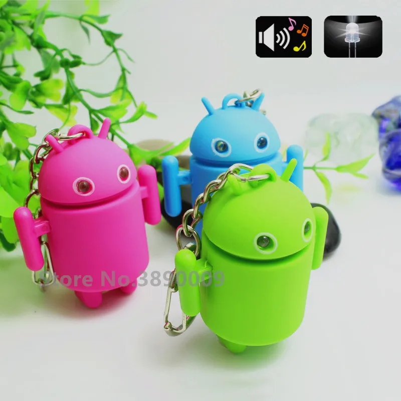 

3 color new Android robot LED keychain sound and glow promotional gifts handbag pendant mini flashlight keychain