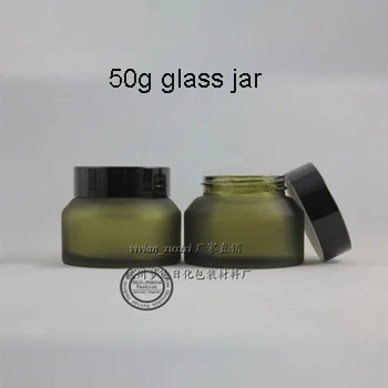 

High quality 50g Green Frosted Glass Bottles Eye Cream jar 50cc empty Cosmetic container 1oz Make Up glass Jar with Aluminum Cap