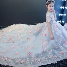 Новое поступление, роскошные кружевные платья с аппликацией для первого причастия для маленьких девочек, платье принцессы для девочек длиной до пола с открытой спиной