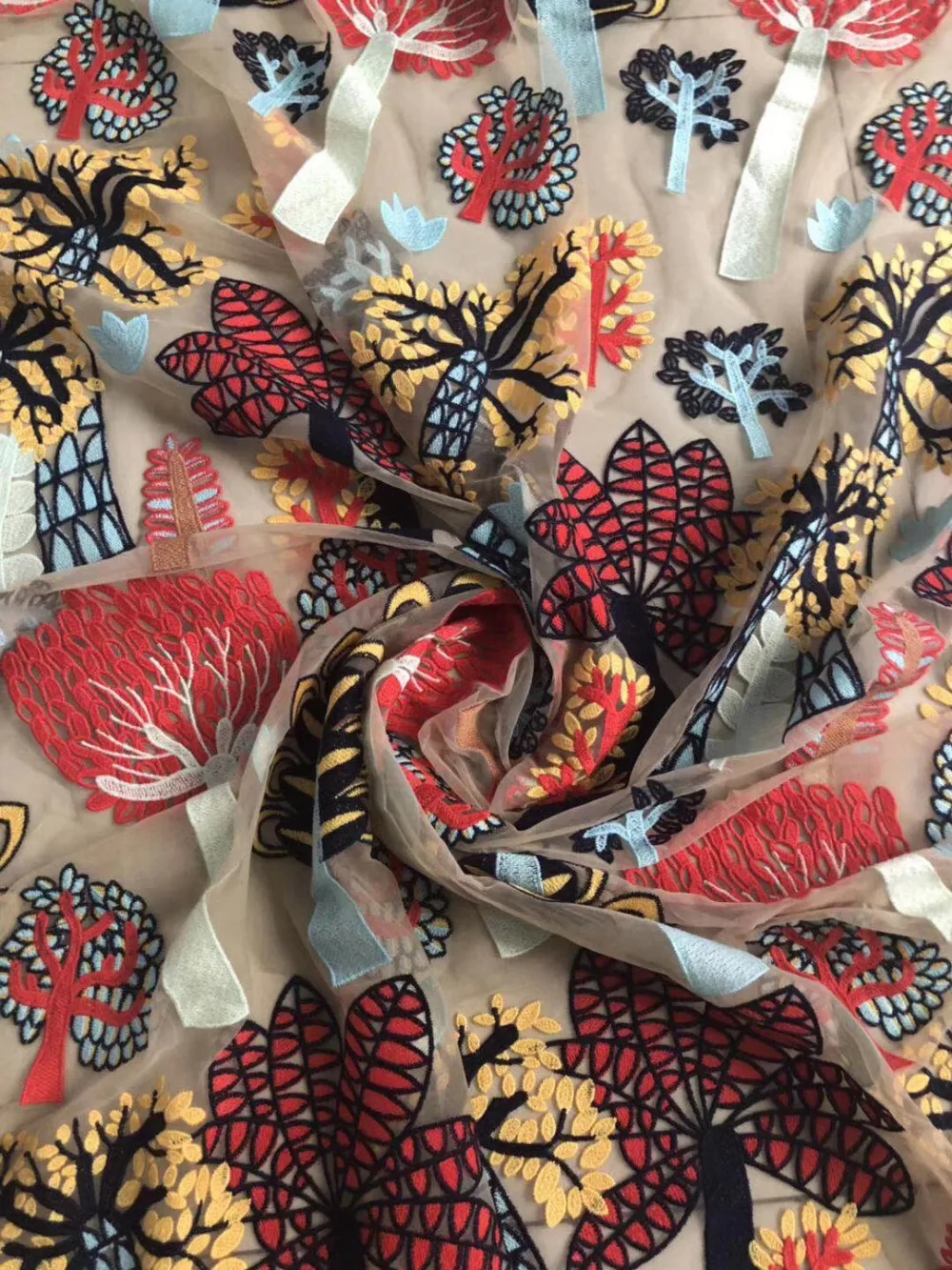 

New arrivals - mixed coLace Fabric Botany on mesh embroidery for Girl's skirt Prom Dress Fabric By Yard