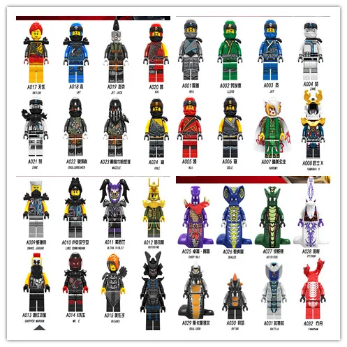 

32PCS NINJAGOES Snake Jaguar Luke Cunningham Ultra Violet Hutchins Chopper Maroon Mr. E Misako Garmadon Blocks Gift Baby Toys
