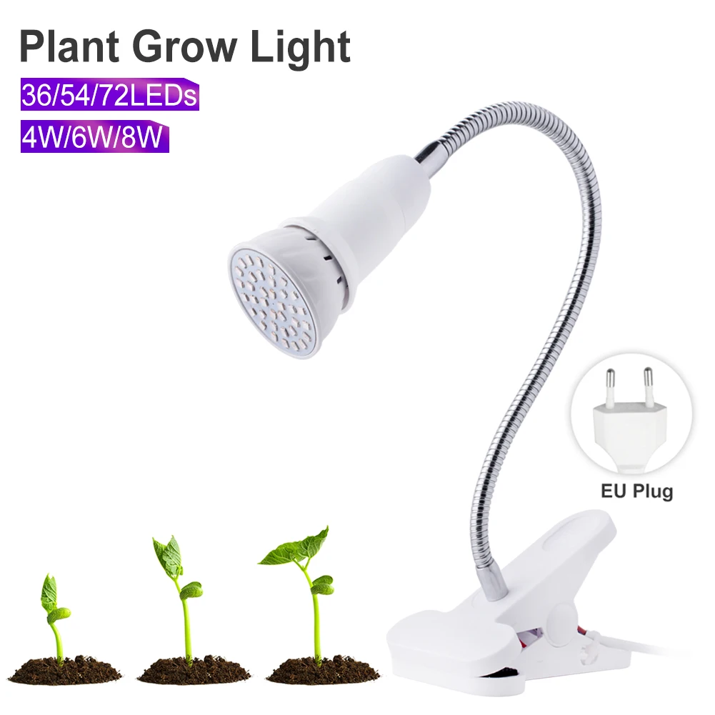 TSLEEN 4 Вт 6 Вт 8 Вт Светодиодный светильник для выращивания растений E27 Светодиодный светильник для садоводства светодиодный светильник для выращивания сада цветущие растения Гидропоника система+ Настольный держатель зажим