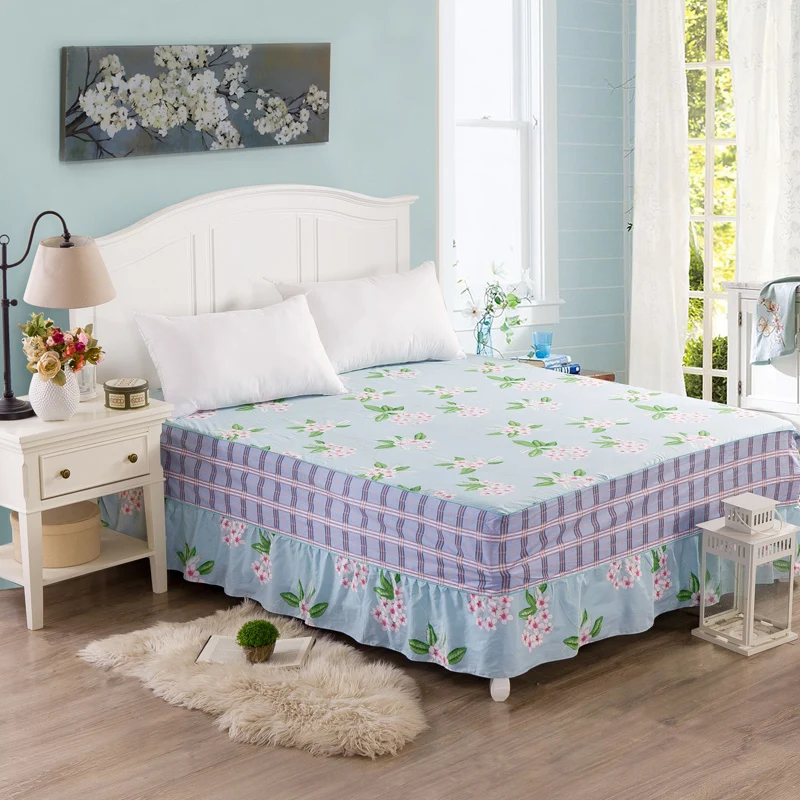 modern floral cotton bed skirt queen double full twin size/teal/royal