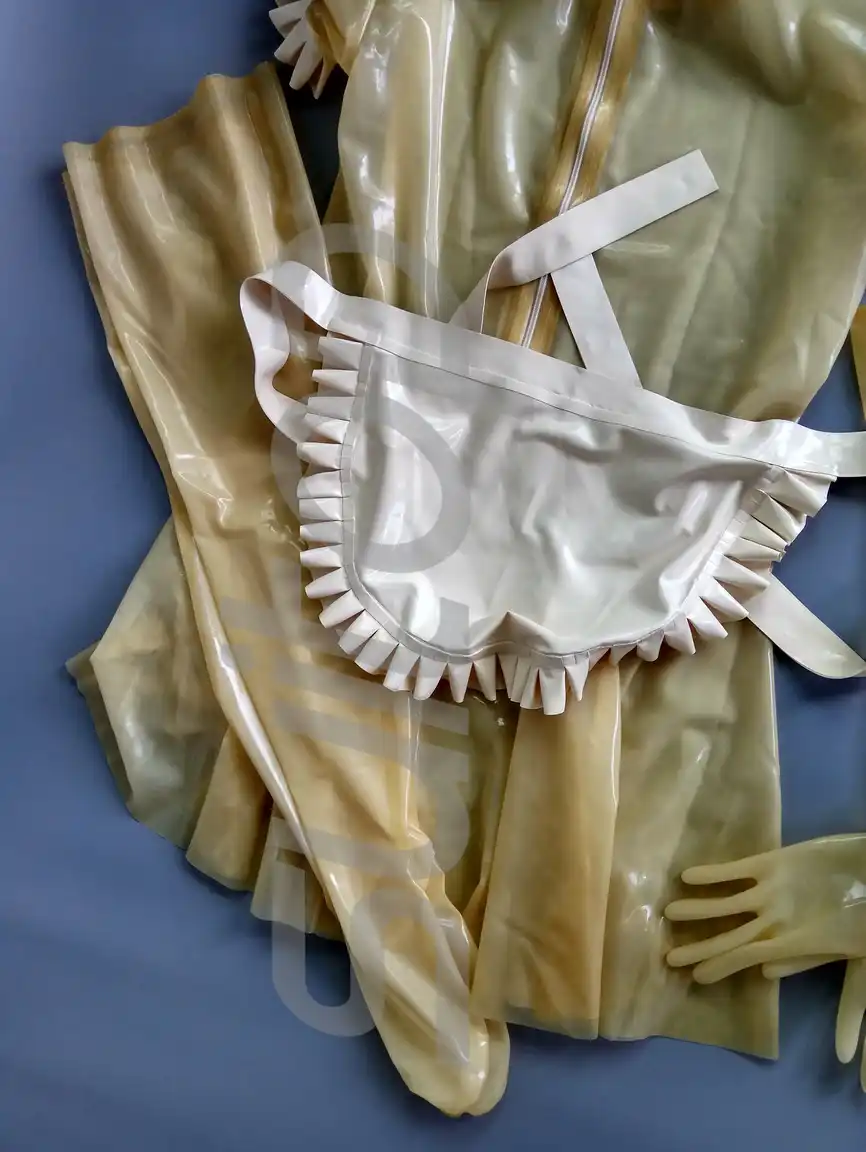Maid Rubber Dress Latex Unform Sets Dress Gloves Stocking Apron Sexy