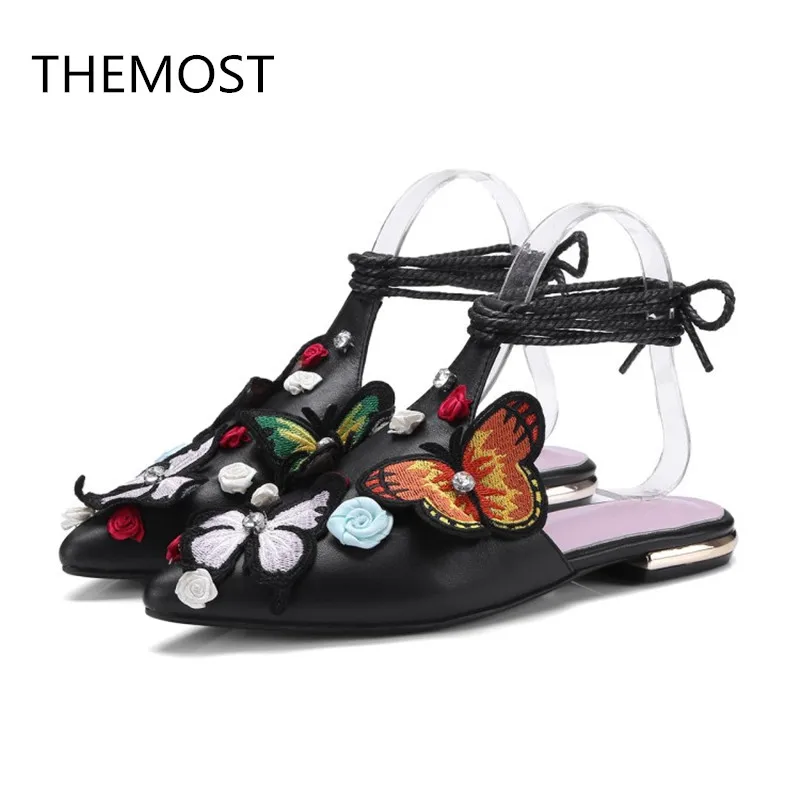 

THEMOST summer sandals women 2018 flat sandals for women genuine leather sandals women 3 colors can be selected Pointy shoes