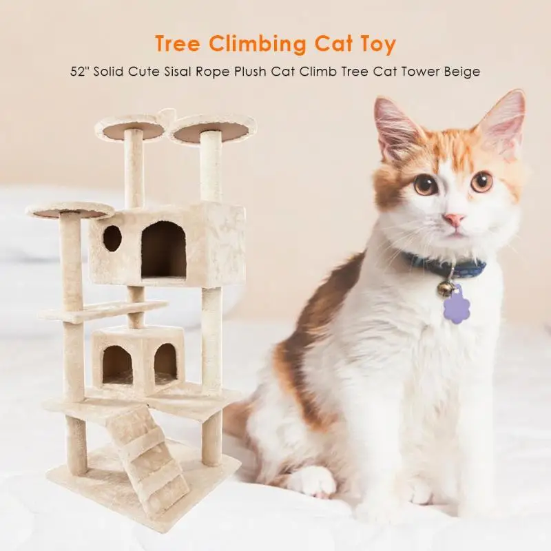 

132CM Height Cat Tree House Kitten Furniture Scratch Post Solid Wood for Cats Climbing Frame Cat Tower Condos Domestic Delivery