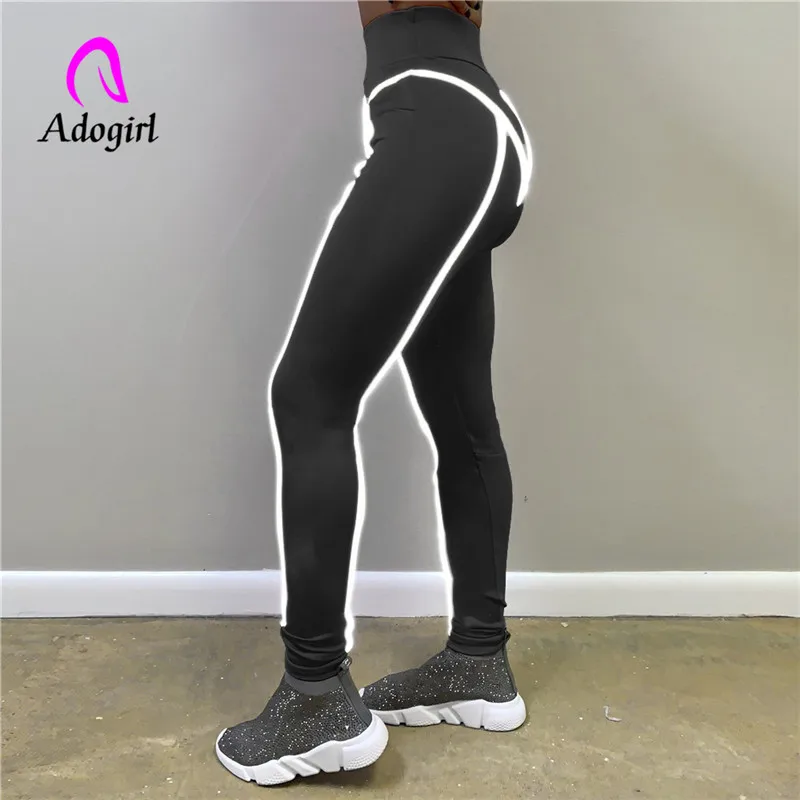 Adogirl reflective stripe skinny long pants women casual fitness leggings patchwork women jogging trousers elastic waist bottom Adogirl reflective stripe skinny long pants women casual fitness leggings patchwork women jogging trousers elastic waist bottom