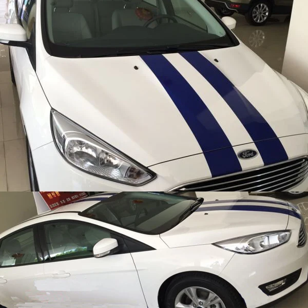 

Car Blue Dual Racing stripe Hood Roof Trunk for Focus Vinyl Motor Stickers ZC699