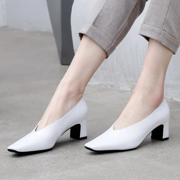 Big Size 9 10 11 12 ladies high heels women shoes woman pumps Shallow square-headed thick-heeled single shoes