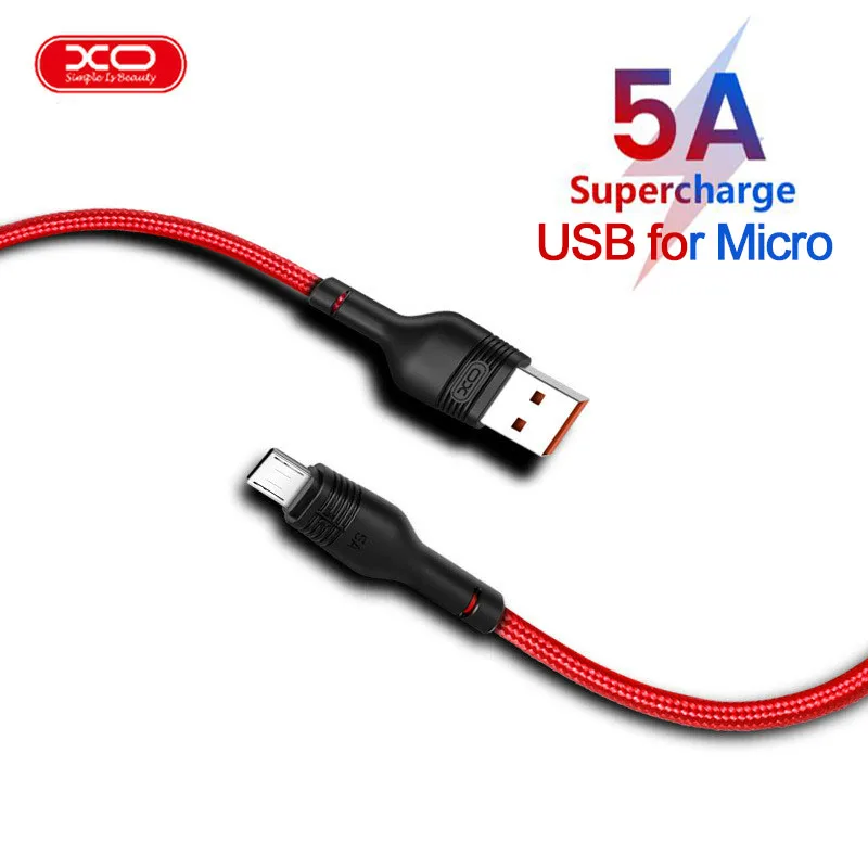 XO 5A المصغّر USB كابل سريع شاحن USB بيانات الأزياء الأحمر 5A تهمة المصغّر USB لشحن الهاتف المحمول كابل عالية الجودة