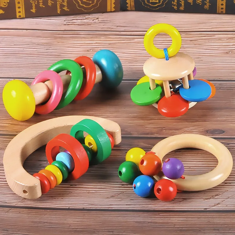 

2019 New Arrival Colorful Kids Wooden Shaking Handbell Rattle Sound Toy Musical Instrument Gift for Baby Child Toys
