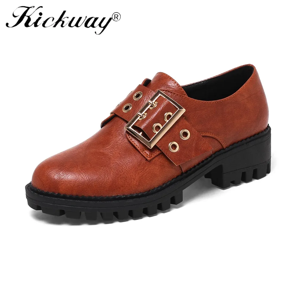 

Classic Oxford Shoes For Women With Heel Black Women Leisure Shoes Brown Round Toe Brogues Casual Shoes Ladies Plus Size 34-43