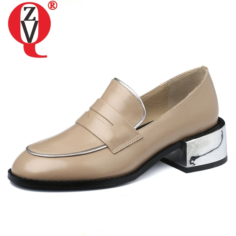 

ZVQ spring newest concise casual women shoes outside comfortable square toe slip-on women pumps metal decoration plus size shoes