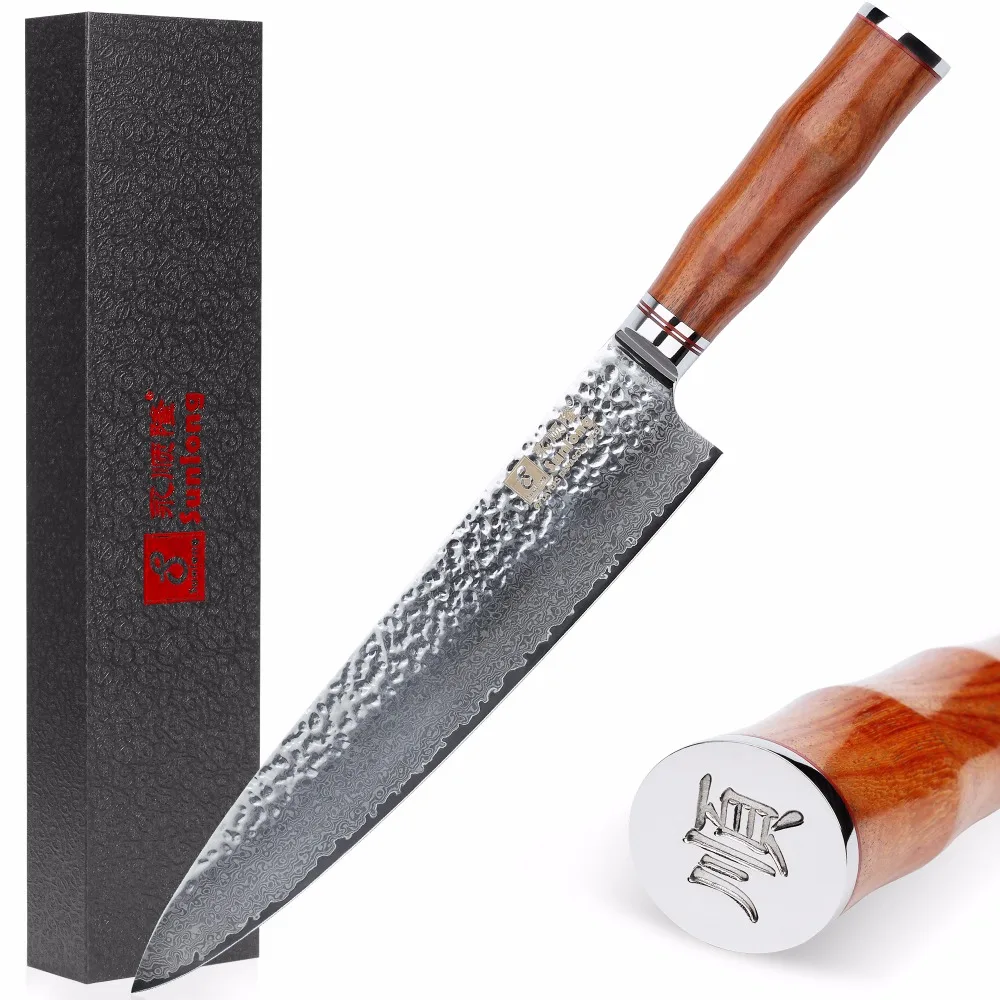 Ножи шеф повара Sunlong Gyuto VG10 японские ручки из Дамасского палисандра 10