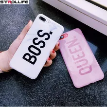 STROLLIFE Letters Queen & Boss Couples Phone Case For iphone 7 Coque Glossy Marble Case Soft Silicon Cover For iphoneX 6 8 7Plus