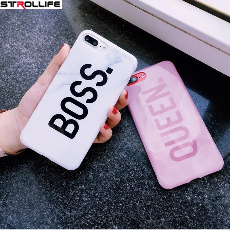 Чехол для телефона stelllife с надписью queen &amp Boss пар iphone 7 глянцевый мраморный чехол
