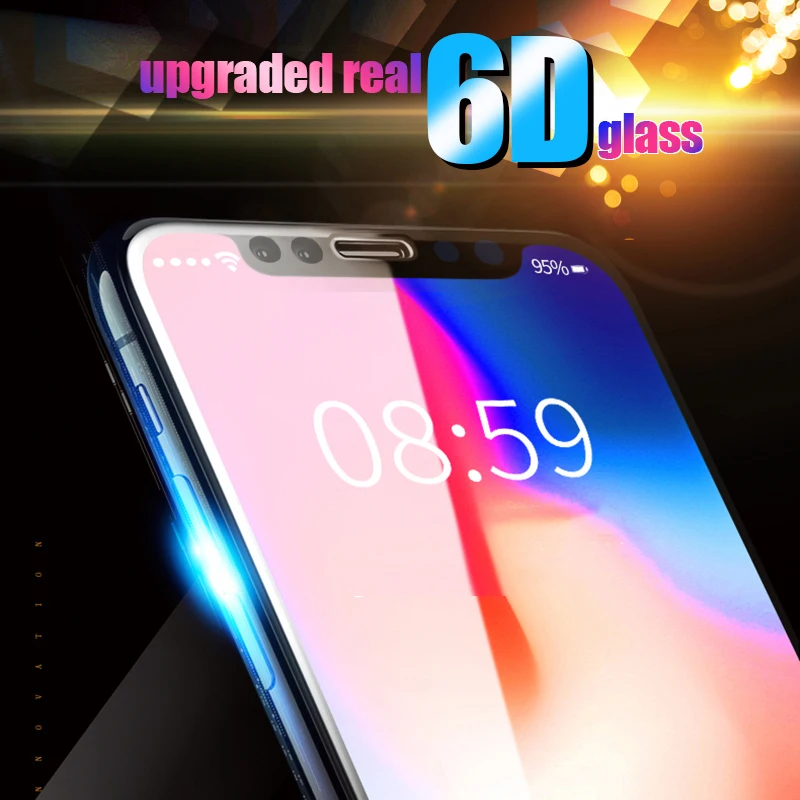 Закаленное стекло 6D для iPhone 7 6 6s защита экрана полное покрытие Защитное X XS MAX XR 8