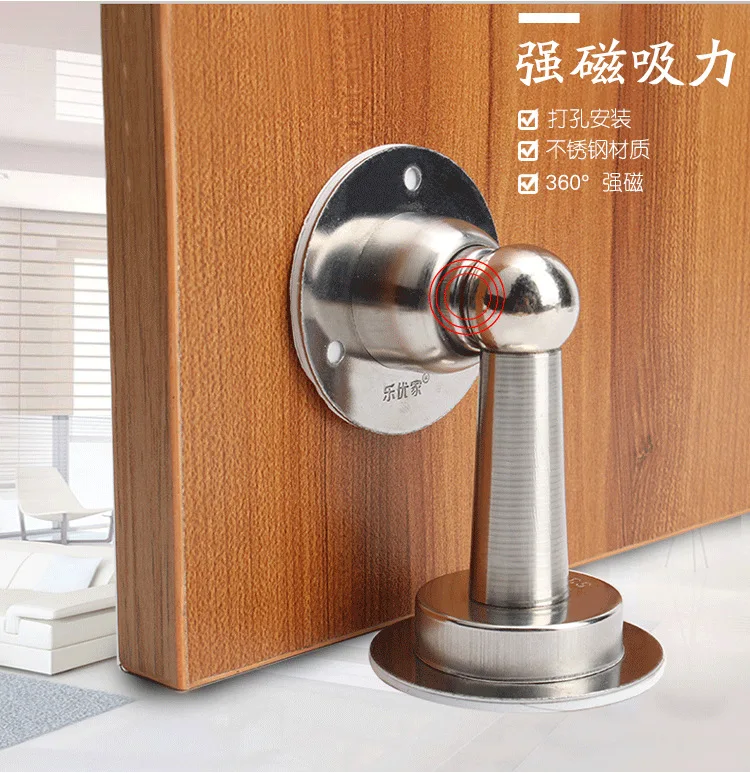 

New Stainless Steel Magnetic Door Stopper Sticker Toilet Glass Hidden Door Holders Catch Floor Nail-free Doorstop Door Hardware