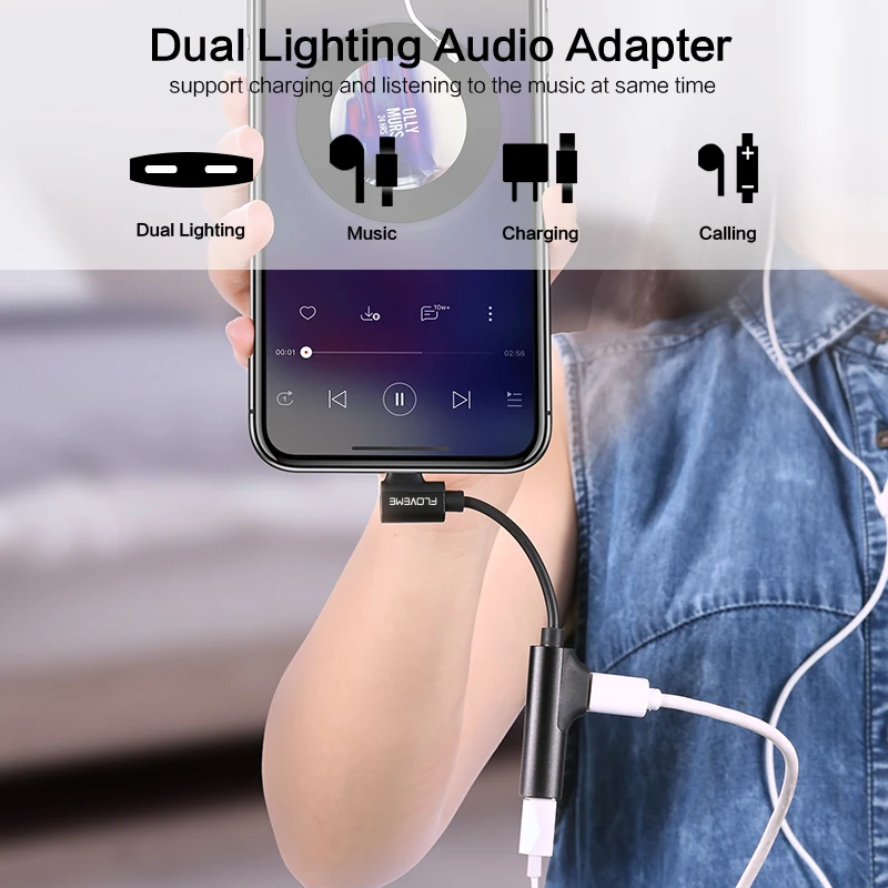 FLOVEME 2 in 1 Lighting Adapter For iPhone X XR Charging Adapter For iPhone 8 7 Plus X XS MAX Charger Splitter Headphone Adapter FLOVEME 2 in 1 Lighting Adapter For iPhone X XR Charging Adapter For iPhone 8 7 Plus X XS MAX Charger Splitter Headphone Adapter